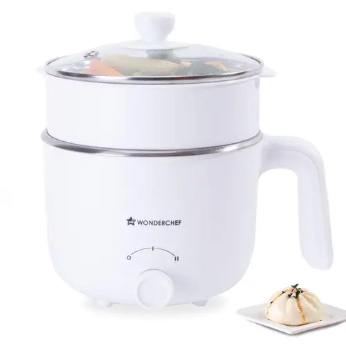 Wonderchef Luxe 1.2 Litres Multi Cook Kettle | 600W | Quick Boiling | Dual Power Modes | Boil-Dry Protection | Egg Stand | Steamer Pot | Anti-Rust Stainless Steel | Cool Touch Exterior (Ivory)