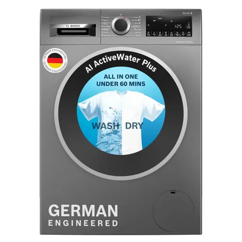 Bosch 10.5 / 6 Kg 5 Star Fully Automatic Front Load Washer Dryer with LED Display | 1400 RPM Spin Speed | Multiple Wash Programs | Multiple Water Protection (WNA2E4UCIN, Cast Iron)