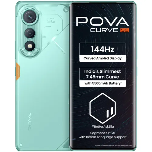Tecno POVA Curve 5G (8GB RAM, 128GB Storage) | Dimensity 7300 | 5500mAh Battery | Smarter with Tecno AI | Neon Cyan