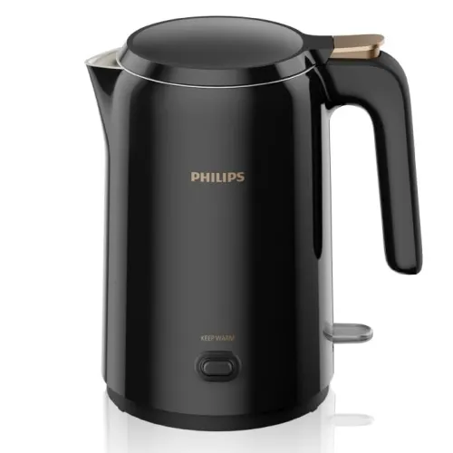 Philips 1.5 Litres Double Walled Electric Kettle with Keep Warm Function | 1300 W Power | Cool Touch Plastic (HD9378/80, Black)