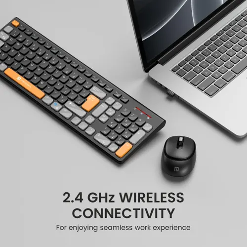 Portronics Key7 Wireless Keyboard & Mouse Combo | Plug & Play, 2.4GHz, Ergonomic Design (Black & Orange)