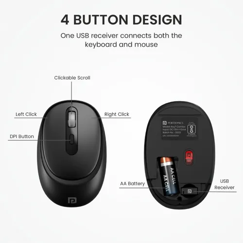 Portronics Key7 Wireless Keyboard & Mouse Combo | Plug & Play, 2.4GHz, Ergonomic Design (Black & Orange)