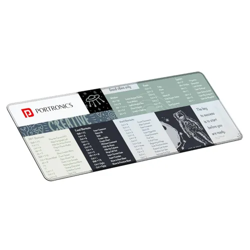 Portronics Comfipad 2 Extended Mouse Pad with Windows Shortcuts Design, Non-Slip Base, Stitched Edges, High-Precision Smooth Surface, Water Resistant Keyboard Pad for Gaming, Office & Home (Grey)