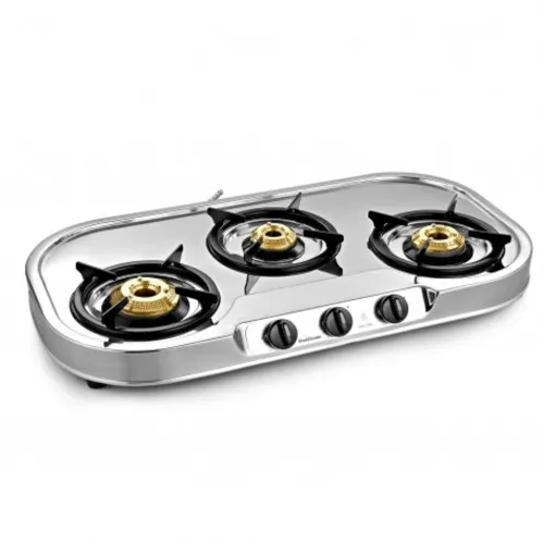 Sunflame Spectra B 3 Burner Stainless Steel Cooktop | Brass Burners | 1 Super Big, 1 Big, 1 Small Buner | ISI Certified | Ergonomically Designed Knobs