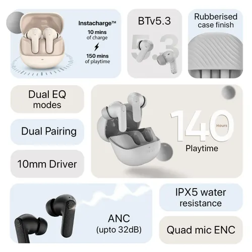 Noise BT TWS X2 Earbuds |  50H Playtime, Quad Mic ENC, Low Latency, IPX5, Bluetooth v5.3, Type-C Fast Charging (Tide Blue)