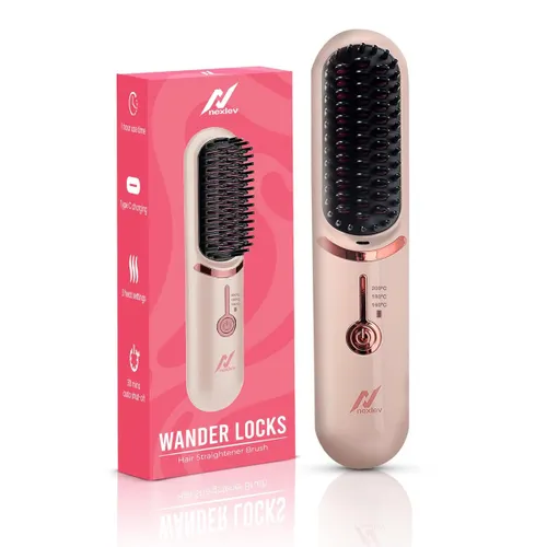 Nexlev Cordless Hair Straightener Brush | 3 Heat Settings | 60 minutes of Cordless Use | 2-in-1 Hair Straightening and Curling Tool (HSB-04)