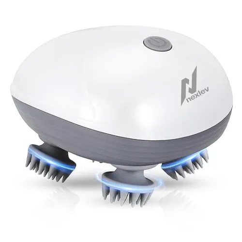 Nexlev Electric Head Massager | Relieve Stress & Pain | 60 Minutes Runtime | IPX 5 | 1100 mAh Battery | 360 Degree Rotating Heads with 96 Silicone Bristles (HM-01, White)