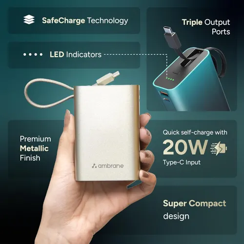 Ambrane MiniCharge 20 Power Bank | 20000mAh, Dual USB Output, Compact, Fast Charging (Titanium Grey) 6 Ambrane MiniCharge 20 Power Bank | 20000mAh, Dual USB Output, Compact, Fast Charging (Titanium Grey)