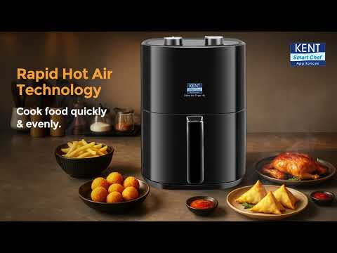 KENT Classic Hot Air Fryer | 4L Capacity | 1300W | Uses Up to 80% Less Oil | Fry, Grill, Roast, Steam & Bake | Auto Cut-Off | Black