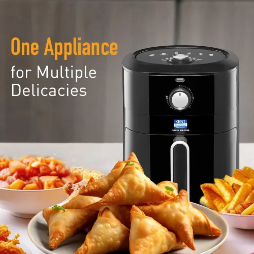 KENT Classic Hot Air Fryer | 4L Capacity | 1300W | Uses Up to 80% Less Oil | Fry, Grill, Roast, Steam & Bake | Auto Cut-Off | Black