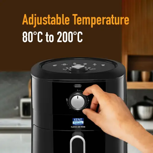 KENT Classic Hot Air Fryer | 4L Capacity | 1300W | Uses Up to 80% Less Oil | Fry, Grill, Roast, Steam & Bake | Auto Cut-Off | Black 5 KENT Classic Hot Air Fryer | 4L Capacity | 1300W | Uses Up to 80% Less Oil | Fry, Grill, Roast, Steam & Bake | Auto Cut-Off | Black