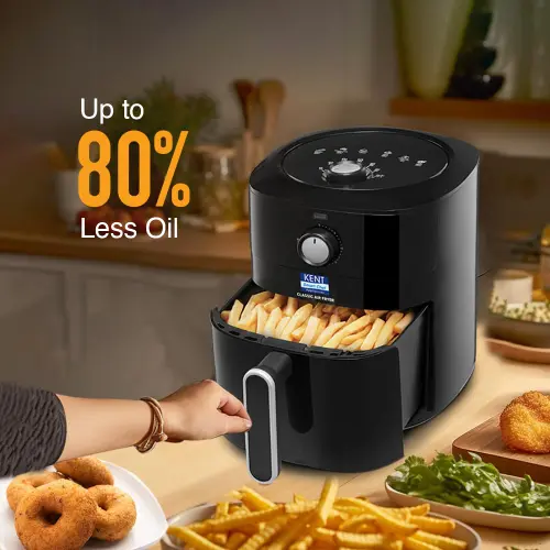 KENT Classic Hot Air Fryer | 4L Capacity | 1300W | Uses Up to 80% Less Oil | Fry, Grill, Roast, Steam & Bake | Auto Cut-Off | Black 7 KENT Classic Hot Air Fryer | 4L Capacity | 1300W | Uses Up to 80% Less Oil | Fry, Grill, Roast, Steam & Bake | Auto Cut-Off | Black