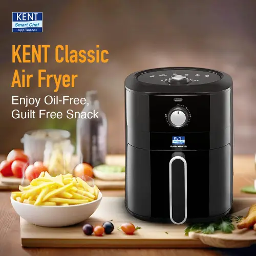 KENT Classic Hot Air Fryer | 4L Capacity | 1300W | Uses Up to 80% Less Oil | Fry, Grill, Roast, Steam & Bake | Auto Cut-Off | Black 8 KENT Classic Hot Air Fryer | 4L Capacity | 1300W | Uses Up to 80% Less Oil | Fry, Grill, Roast, Steam & Bake | Auto Cut-Off | Black