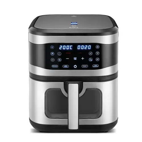 KENT Digital Air Fryer | 8L Capacity | 1700W | Uses Up to 80% Less Oil | 7 Preset Menus | Touch Control | Glass Window | Silver