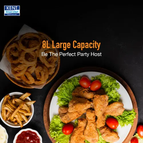 KENT Digital Air Fryer | 8L Capacity | 1700W | Uses Up to 80% Less Oil | 7 Preset Menus | Touch Control | Glass Window | Silver 8 KENT Digital Air Fryer | 8L Capacity | 1700W | Uses Up to 80% Less Oil | 7 Preset Menus | Touch Control | Glass Window | Silver
