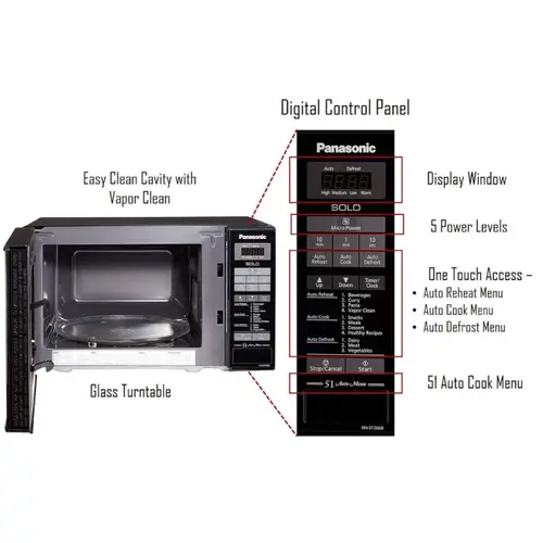Panasonic 20 Litres Solo Microwave with Glass Door, 51 Auto Cook Menus, Digital Control, Child Lock (NN-ST266BFDG, Black)