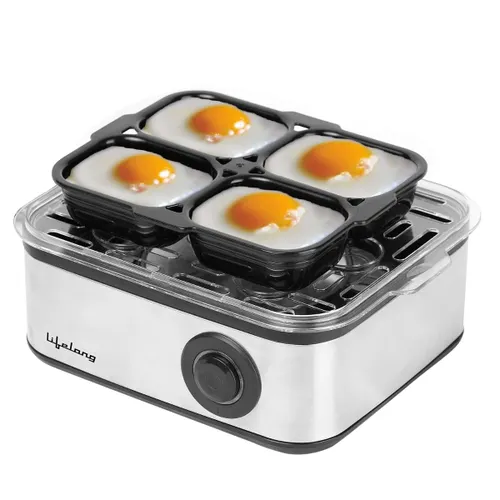 Lifelong 2-in 1 Egg Boiler and Poacher | 500 Watts Power | Boil 8 Eggs | Poach 4 Eggs | Easy to clean | 3 Boiling Modes | Stainless Steel Body and Heating Plate | Automatic Turn-Off (LLEB02)