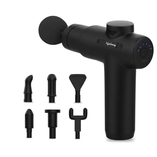 Lifelong Gun Massager Machine for Pain Relief | 6 Speed Settings | 7 Heads Attachment | Body, Neck, Shoulders, Back, Arms & Feet Massager (LLGM109, Black)