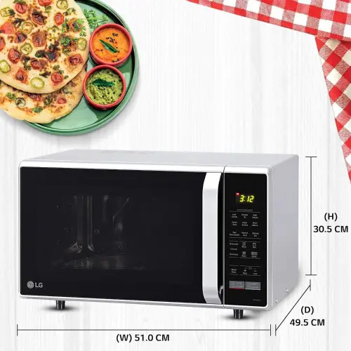 LG 28 Litres Convection Microwave with Glass Door | 251 Auto Cook Menus | Diet Fry | Quartz Heater (MC2846SL, Silver)