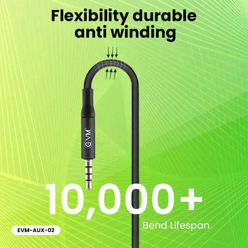 EVM AUX-02 3.5mm Cable Male to Male with Fast Transmission, Gold Plated Plug, Flexibility Durable anti winding (Black)
