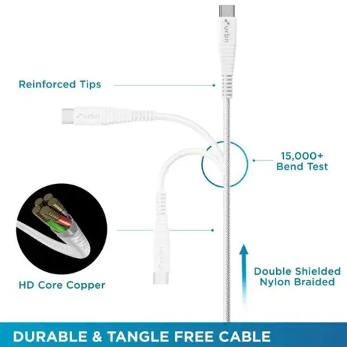 URBN 1.5 meter Type C to Type C Cable with 480 Mbps Transmission Speed, White (UPC255_WH) 11 URBN 1.5 meter Type C to Type C Cable with 480 Mbps Transmission Speed, White (UPC255_WH)