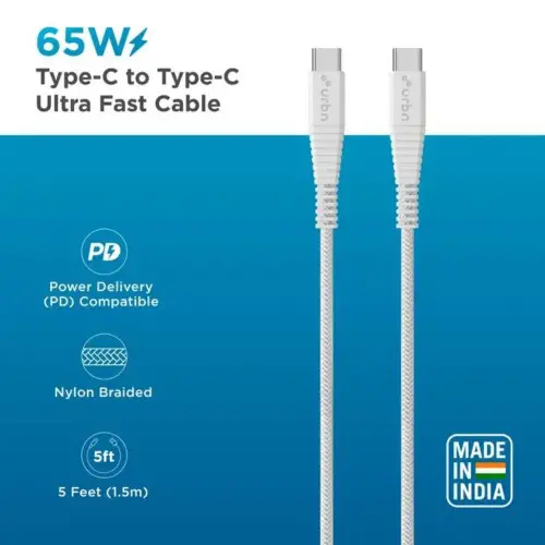 URBN 1.5 meter Type C to Type C Cable with 480 Mbps Transmission Speed, White (UPC255_WH) 2 URBN 1.5 meter Type C to Type C Cable with 480 Mbps Transmission Speed, White (UPC255_WH)