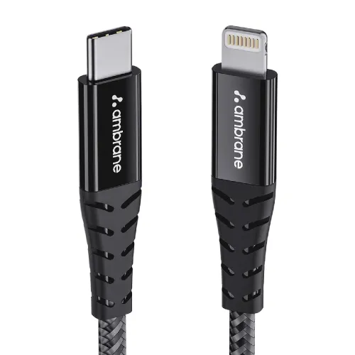 Ambrane ABTL-125 Type C to Lightning Nylon Braided Cable (Black)