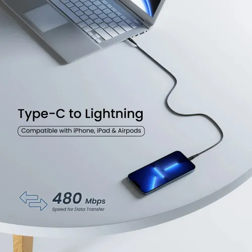 Ambrane ABTL-125 Type C to Lightning Nylon Braided Cable (Black)