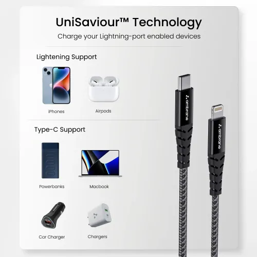 Ambrane ABTL-125 Type C to Lightning Nylon Braided Cable (Black) 4 Ambrane ABTL-125 Type C to Lightning Nylon Braided Cable (Black)
