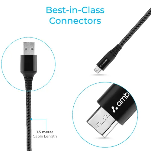 Ambrane BCM-15 Fast-Charging Micro USB Cable (Black Grey)