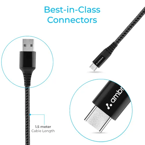 Ambrane BCT-15 Tough Braided Type-C Cable (Black Grey)