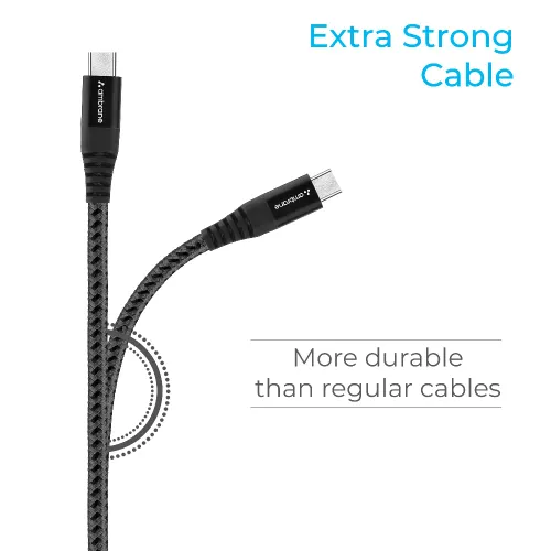 Ambrane BCT-15 Tough Braided Type-C Cable (Black Grey)