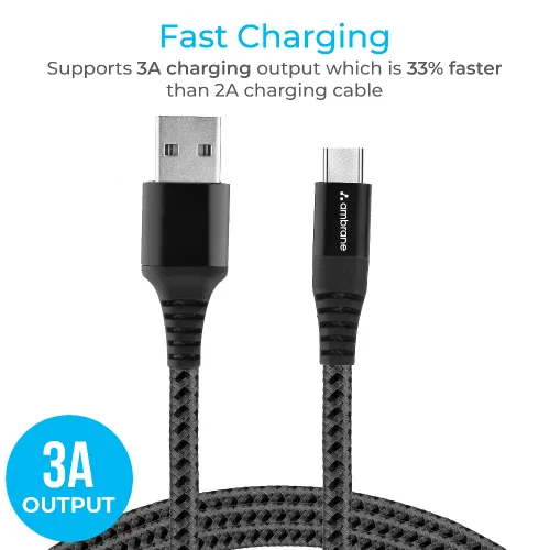 Ambrane BCT-15 Tough Braided Type-C Cable (Black Grey) 4 Ambrane BCT-15 Tough Braided Type-C Cable (Black Grey)