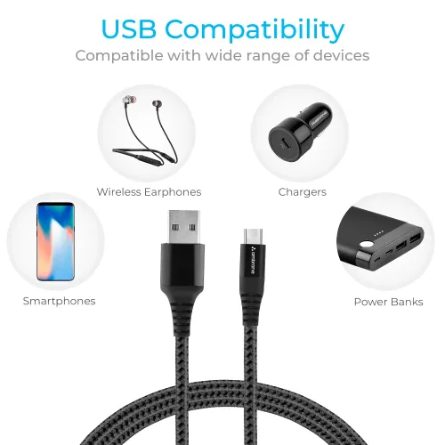 Ambrane BCT-15 Tough Braided Type-C Cable (Black Grey) 6 Ambrane BCT-15 Tough Braided Type-C Cable (Black Grey)