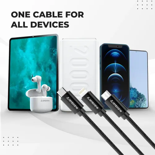Ambrane Trio-11 | 3 in 1 Cable | Works with Micro, Type C & Apple Devices (Black) 6 Ambrane Trio-11 | 3 in 1 Cable | Works with Micro, Type C & Apple Devices (Black)