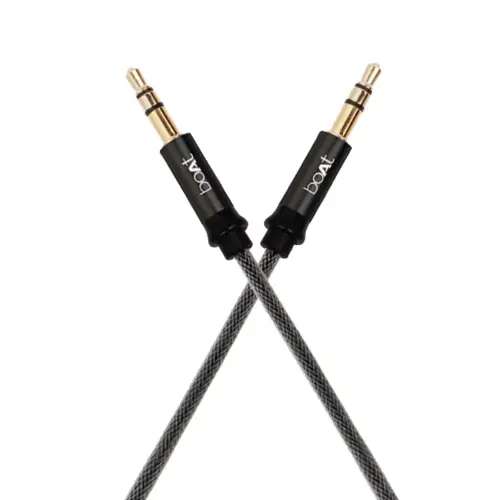 boAt AUX 500 Cable with Nylon Braiding, Dual Shielding, Durable Connectors, Universal Compatibility, 1.5 meter length (Black)