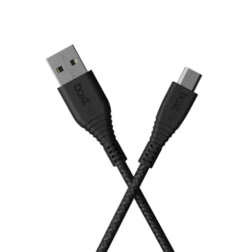 boAt Micro USB 55 Cable with Premium Braided Cable, 1.5 meters Tangle Free Cable, Universal Compatibility, 3A Fast Charging (Black)