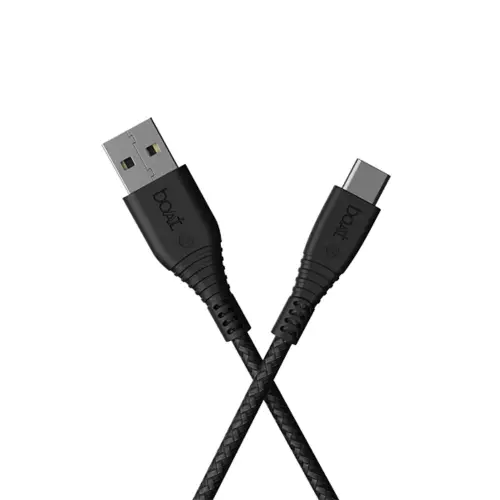 boAt A325 Type C Cable with 3A Rapid Charge, Braided Cable, Universal Compatibility, Tangle Free, Reversible Aluminum Connector (Black)