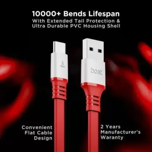 boAt A750 Type C Cable with 6.5A Fast Charging, Universal Compatibility, Super Strength Connectors (Red)