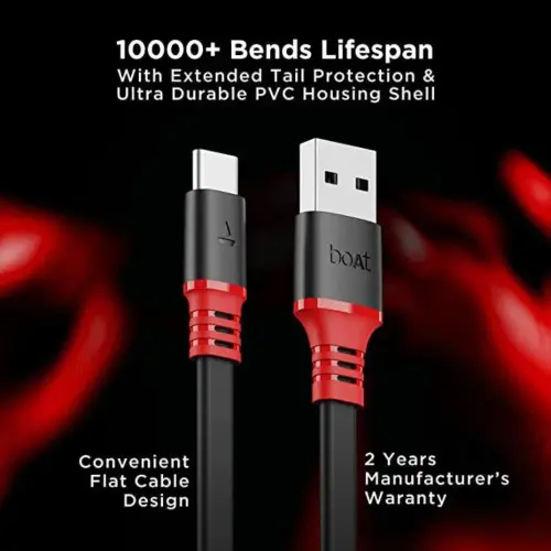 boAt A750 Type C Cable with 6.5A Fast Charging, Universal Compatibility, Super Strength Connectors (Black)