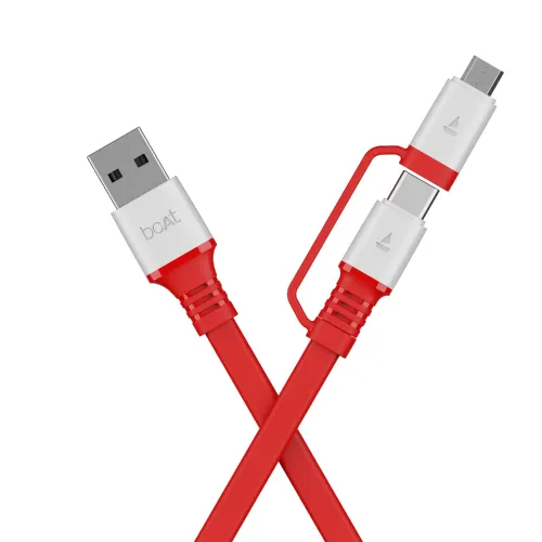 boAt Deuce 500 | 2-in-1 Type C + Micro USB Cable with 6.5A Fast Charging, 480 Mbps Transfer Speed (Red)