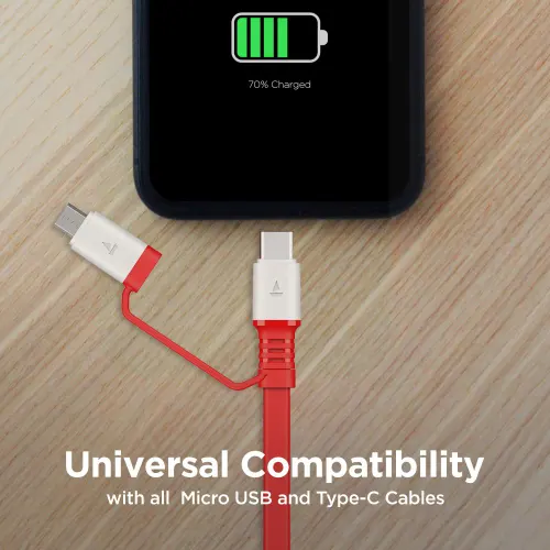 boAt Deuce 500 | 2-in-1 Type C + Micro USB Cable with 6.5A Fast Charging, 480 Mbps Transfer Speed (Red)