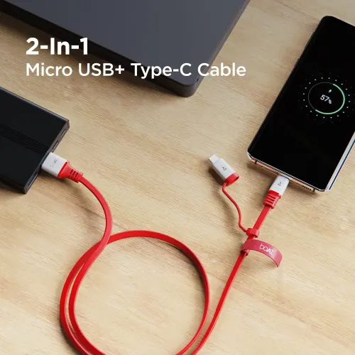 boAt Deuce 500 | 2-in-1 Type C + Micro USB Cable with 6.5A Fast Charging, 480 Mbps Transfer Speed (Red) 4 boAt Deuce 500 | 2-in-1 Type C + Micro USB Cable with 6.5A Fast Charging, 480 Mbps Transfer Speed (Red)