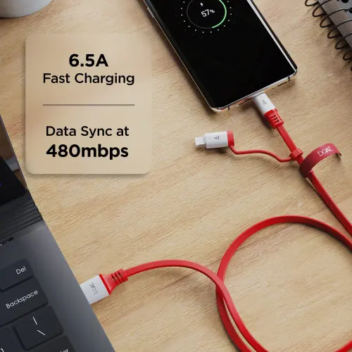 boAt Deuce 500 | 2-in-1 Type C + Micro USB Cable with 6.5A Fast Charging, 480 Mbps Transfer Speed (Red) 5 boAt Deuce 500 | 2-in-1 Type C + Micro USB Cable with 6.5A Fast Charging, 480 Mbps Transfer Speed (Red)