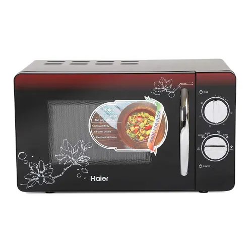 Haier 20 Litres Solo Microwave with Glass Door, Power Coated Stainless Steel Body, 700W Heating Element (HIL2001MFPH, Black Floral)