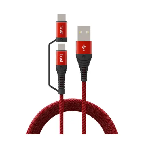 boAt Deuce 330 2 in 1 Type C + Micro USB  Cable with 3A Rapid Charge, Fast Charging, Universal Compatibility (Red)