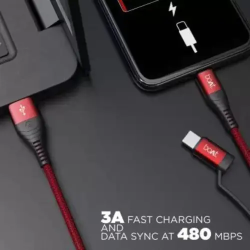 boAt Deuce 330 2 in 1 Type C + Micro USB Cable with 3A Rapid Charge, Fast Charging, Universal Compatibility (Red) 4 boAt Deuce 330 2 in 1 Type C + Micro USB Cable with 3A Rapid Charge, Fast Charging, Universal Compatibility (Red)