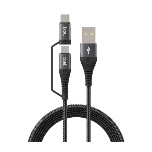 boAt Deuce 330 2 in 1 Type C + Micro USB  Cable with 3A Rapid Charge, Fast Charging, Universal Compatibility (Black)