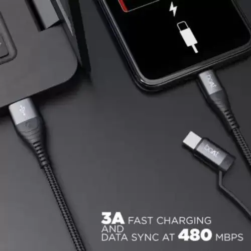boAt Deuce 330 2 in 1 Type C + Micro USB Cable with 3A Rapid Charge, Fast Charging, Universal Compatibility (Black) 4 boAt Deuce 330 2 in 1 Type C + Micro USB Cable with 3A Rapid Charge, Fast Charging, Universal Compatibility (Black)