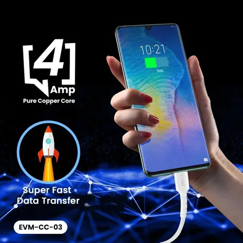 EVM Type C to Type C Data Cable with 1 Meter Length, 10000+ Bend Lifespan, Super Fast Data Transfer (White, EVM-CC-03) 6 EVM Type C to Type C Data Cable with 1 Meter Length, 10000+ Bend Lifespan, Super Fast Data Transfer (White, EVM-CC-03)